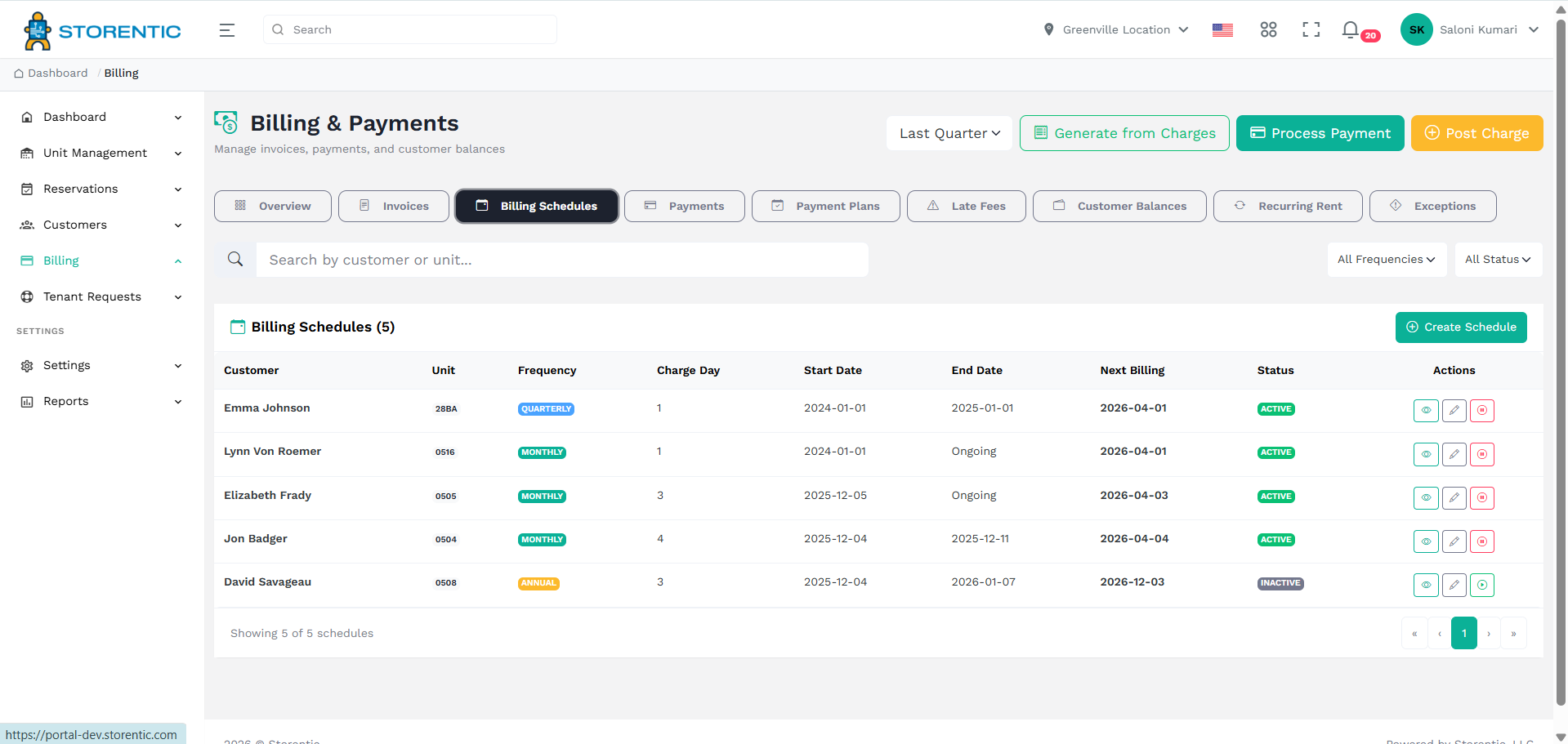 Billing schedules in Storentic Portal