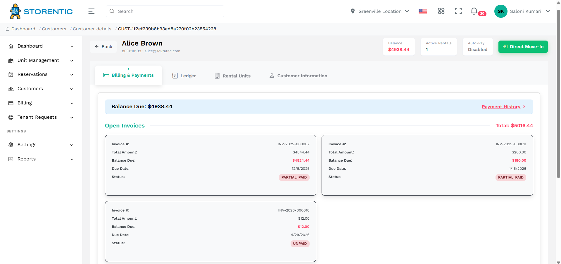 Customer profile in Storentic Portal