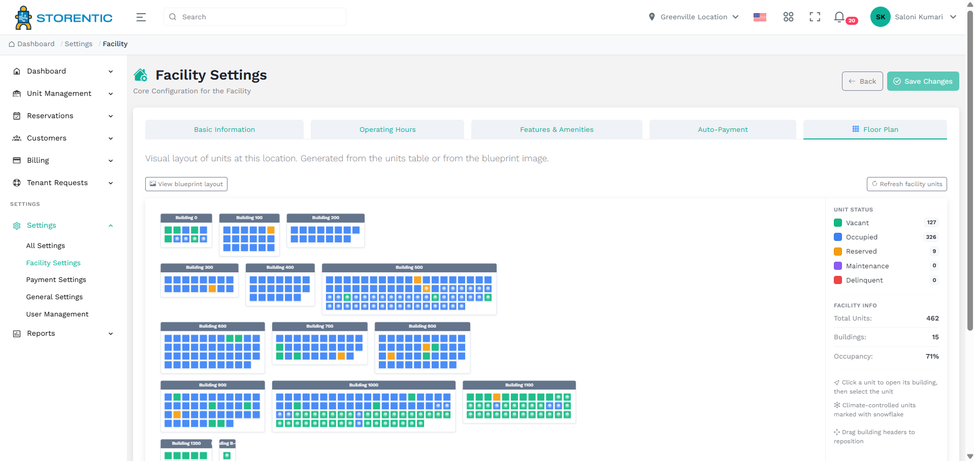 Facility floor plan in Storentic Portal