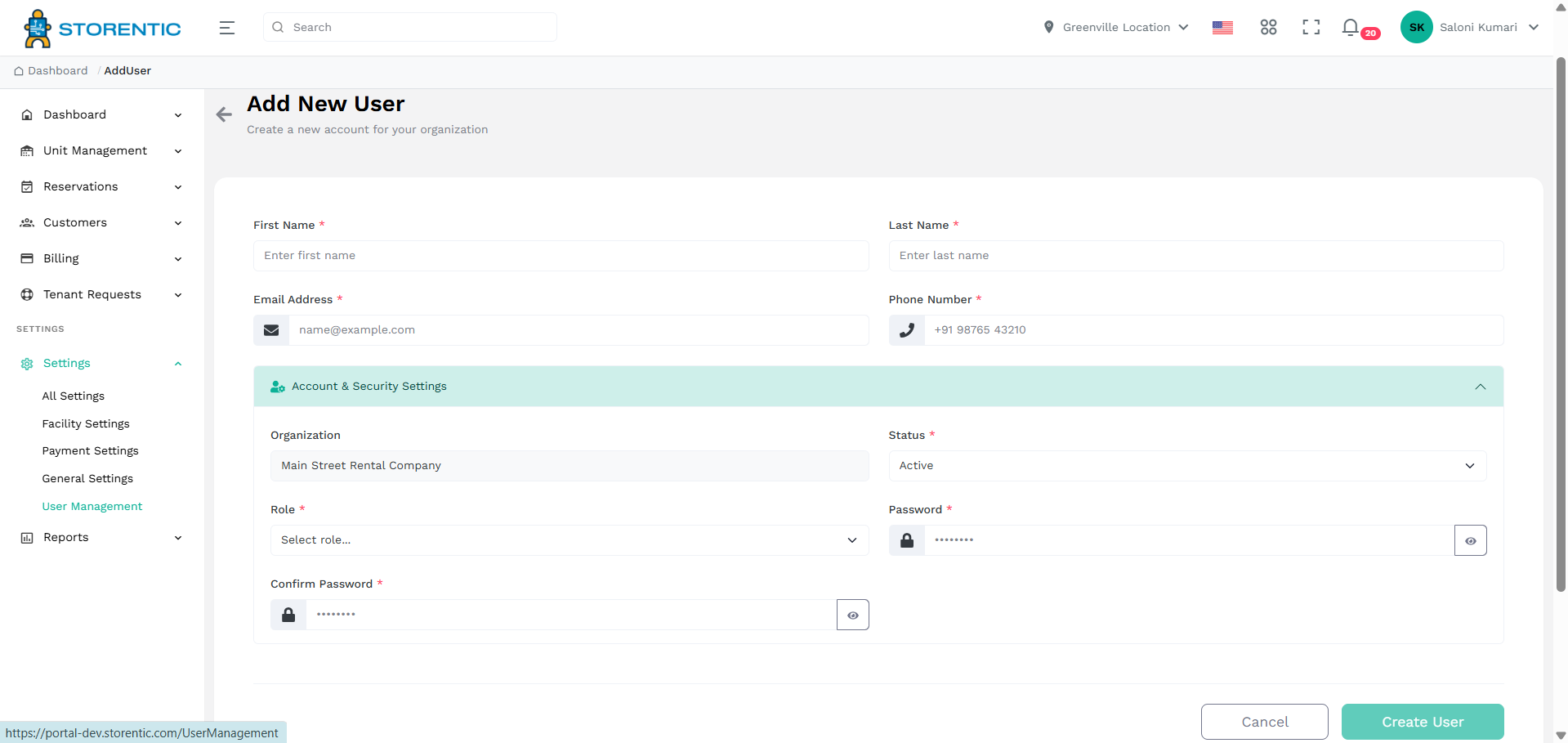 Add new user in Storentic Portal