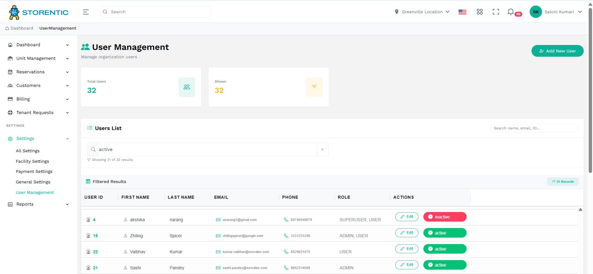 User management in Storentic Portal